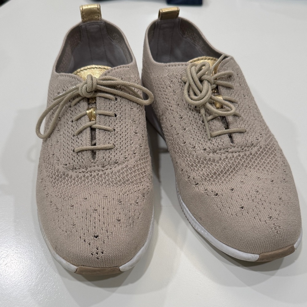 Cole Haan Women's Knit Lace-Up Sneakers in Taupe with Gold Accent